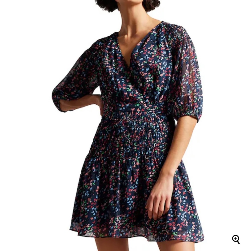 Smock Panel Wrap Mini Dress: Navy